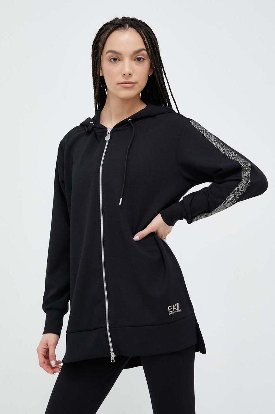 Mikina EA7 Emporio Armani dámská, černá barva, s kapucí, s aplikací