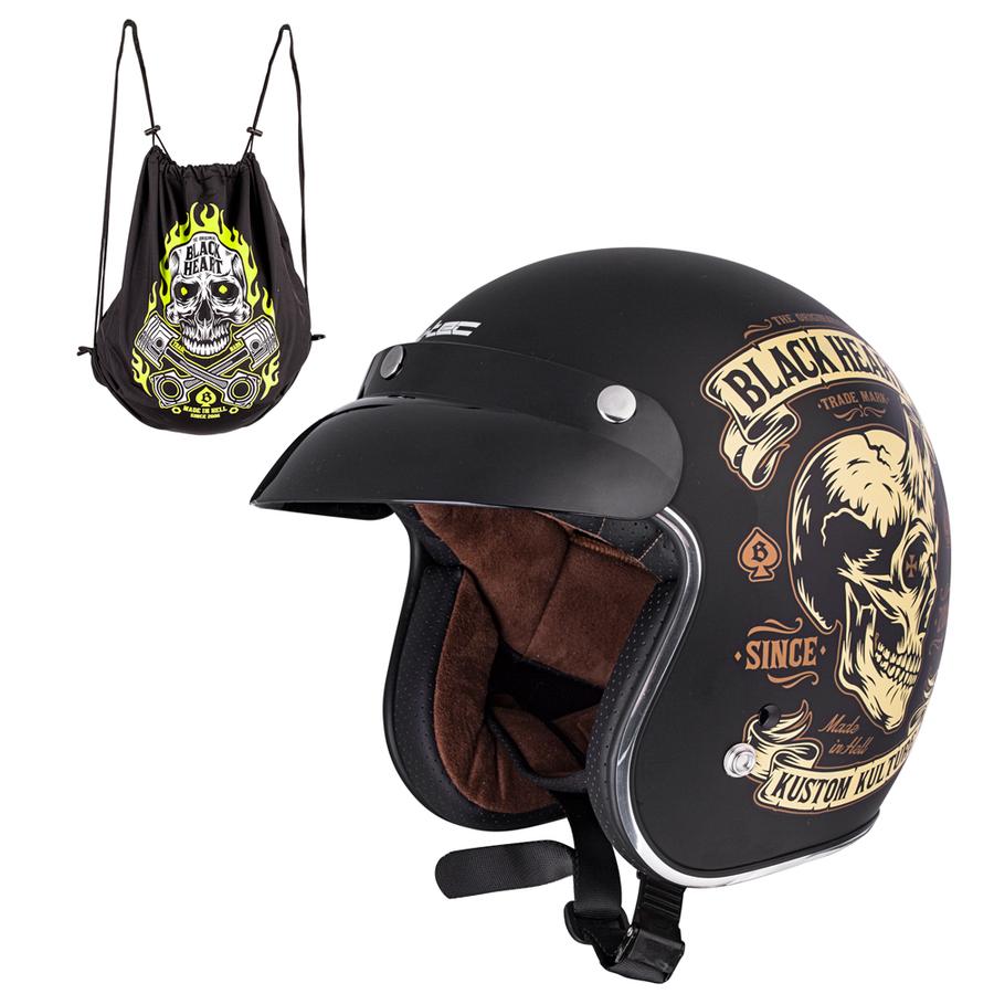 Moto přilba W-TEC Black Heart Kustom  Skull Horn, matně černá