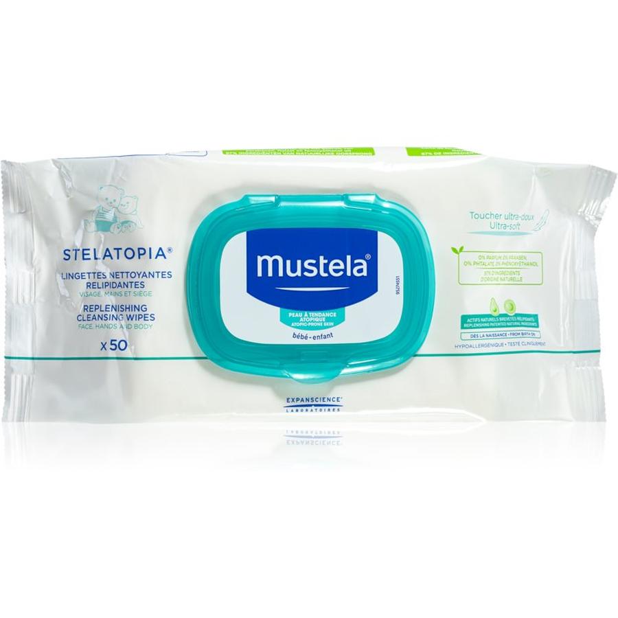 Mustela Dermo-Pédiatrie Stelatopia dětské jemné vlhčené ubrousky pro atopickou pokožku 50 ks