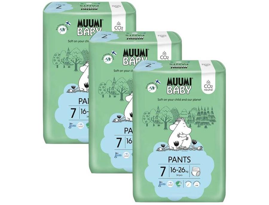 MUUMI Baby Pants 7 XL 16-26 kg , měsíční balení kalhotkových eko plen