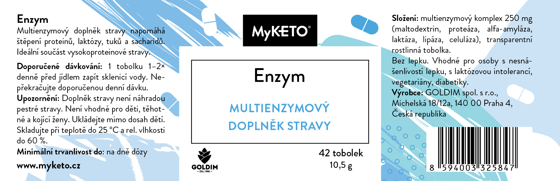 MyKETO Trávicí enzymy komplexní multienzym 5 druhů 250 mg Enzym: 3x42 kapslí