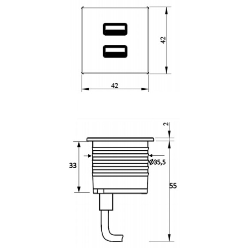 Napájecí USB HUB do nábytku VersaPICK 06029P00006 2xUSB 5V 2,1A matná černá