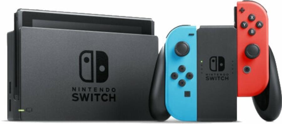 Nintendo Switch console with neon red&blue Joy-Con