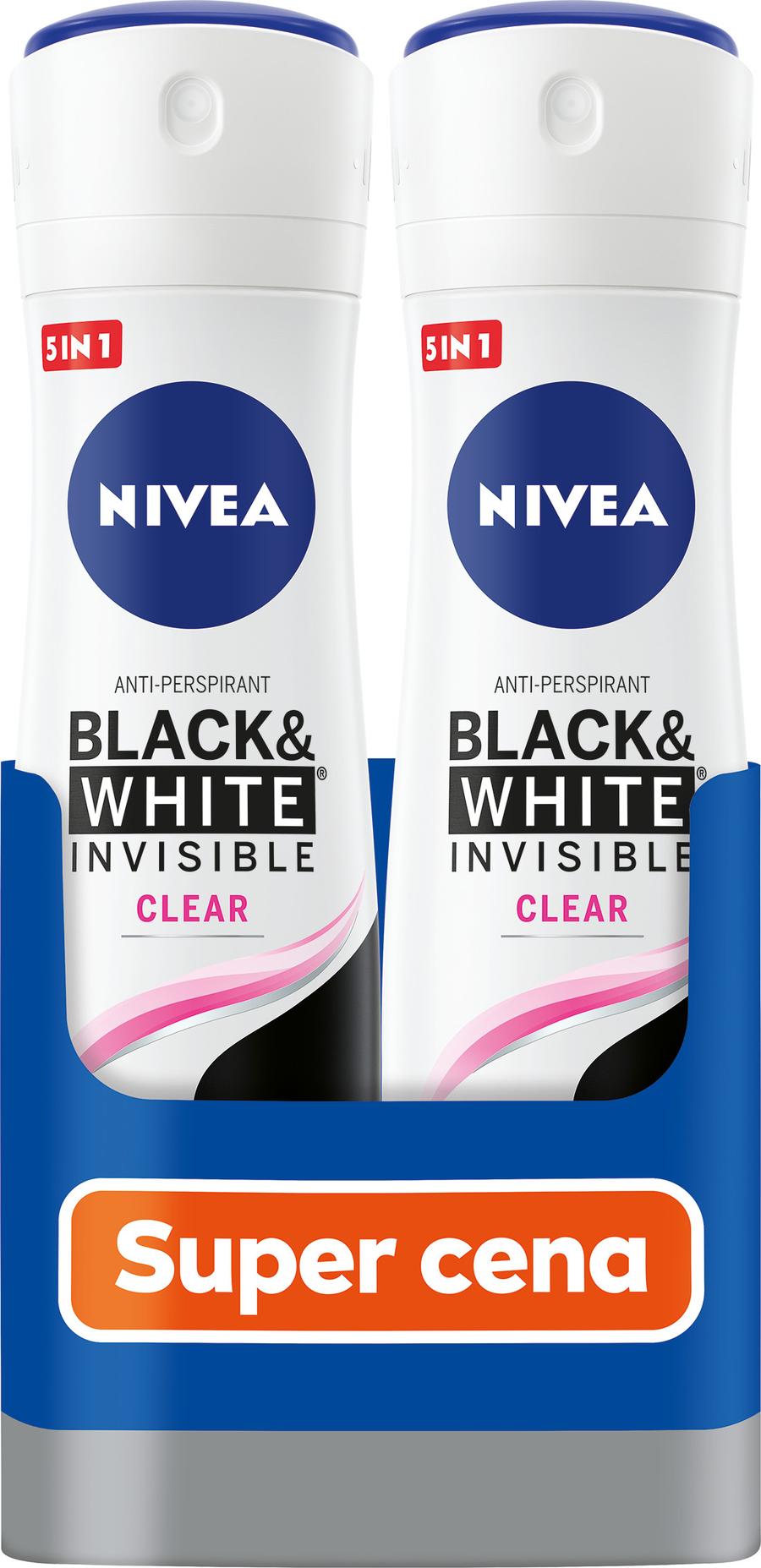 Nivea Antiperspirant ve spreji Black & White Invisible Clear 2 x 150 ml