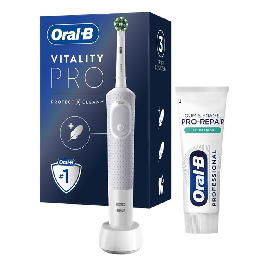 Oral-B Vitality PRO XD103 White elektrický zubní kartáček +Oral-B zubní pasta PRO-REPAIR 75 ml