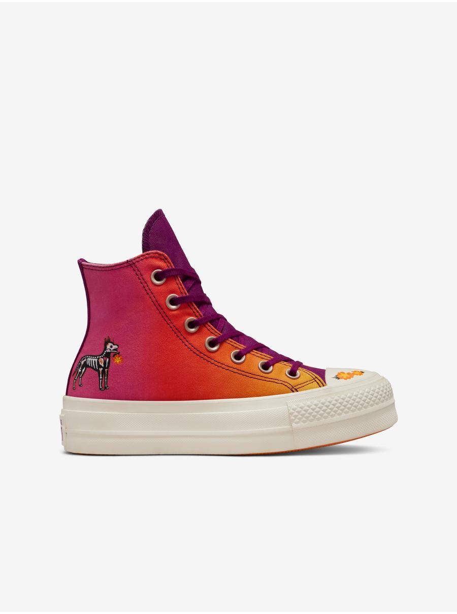 Oranžovo-růžové dámské vzorované kotníkové tenisky na platformě Converse Chuck Taylor All Star Lift