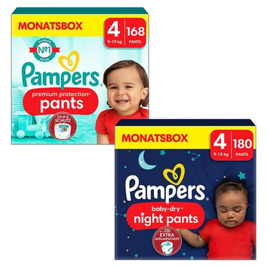 Pampers Sada plen Premium Protection Pants, velikost 4, 9-15 kg, měsíční balení  a Baby-Dry Pants Night , velikost 4 Maxi, 9-15 kg,...