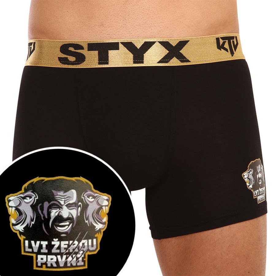 Pánské boxerky Styx / KTV long sportovní guma černé - zlatá guma  XXL