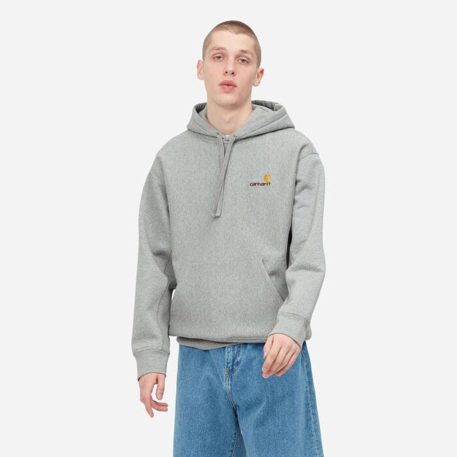 Pánské mikiny Carhartt WIP Hooded American Script Sweat I028279 GREY HEATHER