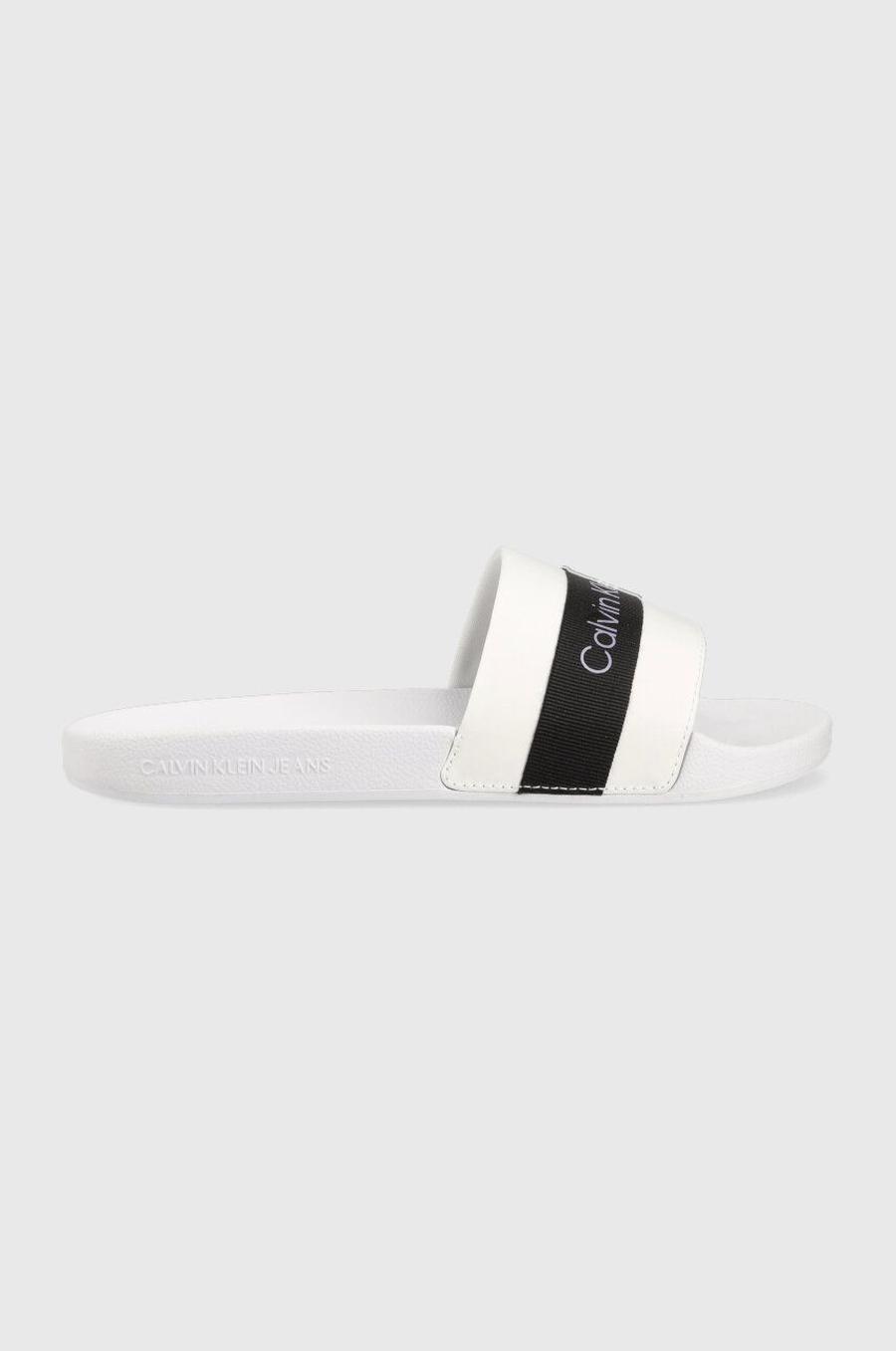 Pantofle Calvin Klein Jeans SLIDE PRINTED LOGO W dámské, bílá barva, YW0YW01244