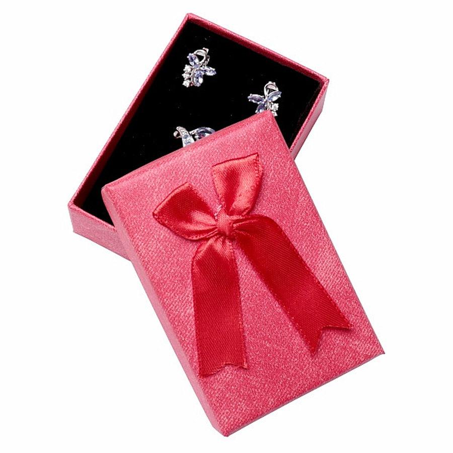 Papírová dárková krabička červená s mašlí na prsteny a náušnice 6,3 x 9,3 cm - 9,3 x 6,3 x 3 cm