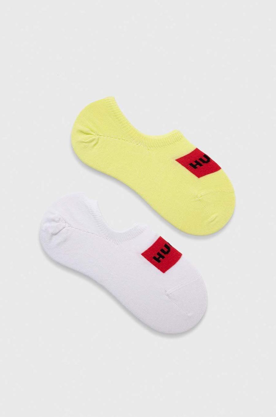Ponožky HUGO 2-pack dámské, žlutá barva