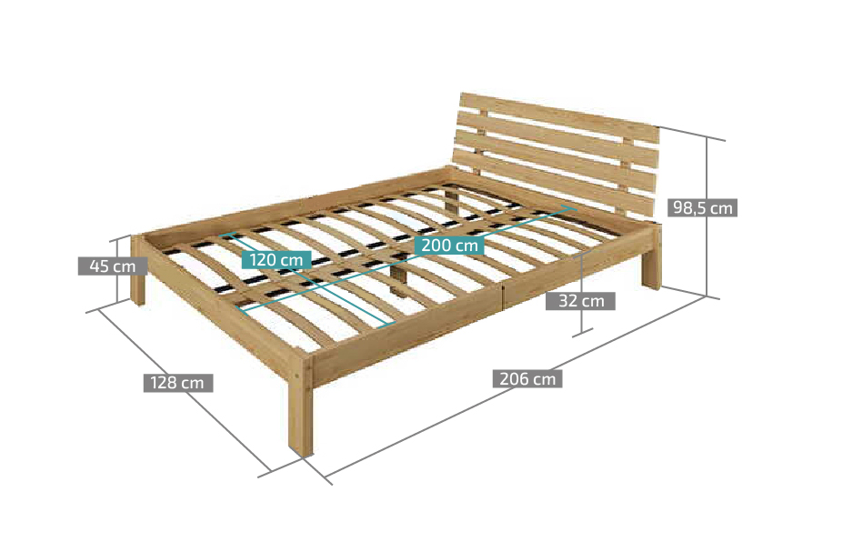 Postel PARIS zvýšená 120 x 200 cm, ořech Rošt: S laťkovým roštem, Matrace: Matrace Somnia 17 cm