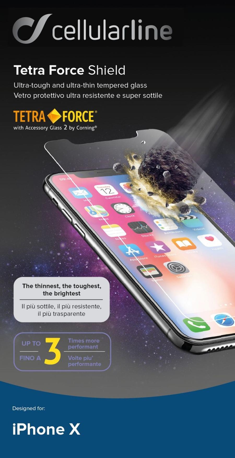 Prémiové tvrzené sklo Cellularline TETRA FORCE GLASS pro Apple iPhone X/XS/11 Pro