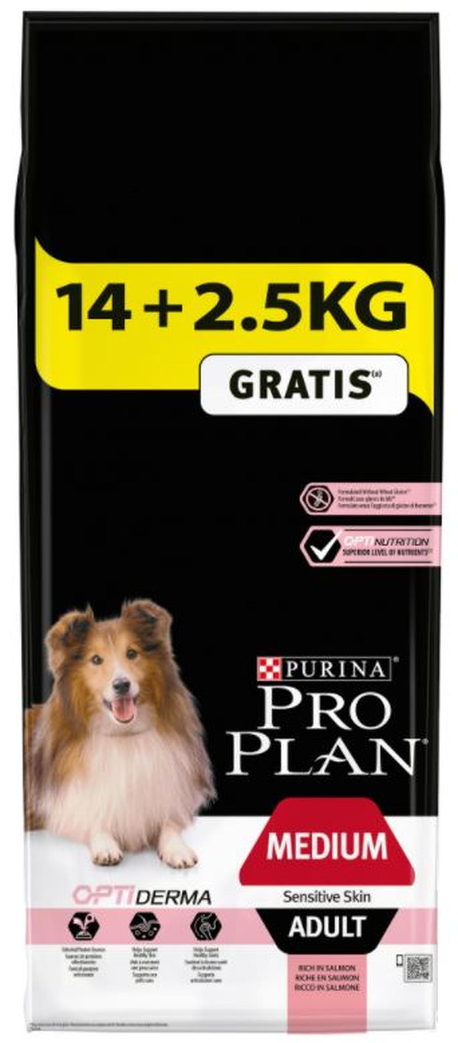Purina Pro Plan Dog Adult Medium Sensitive Skin 14+2,5 kg zdarma