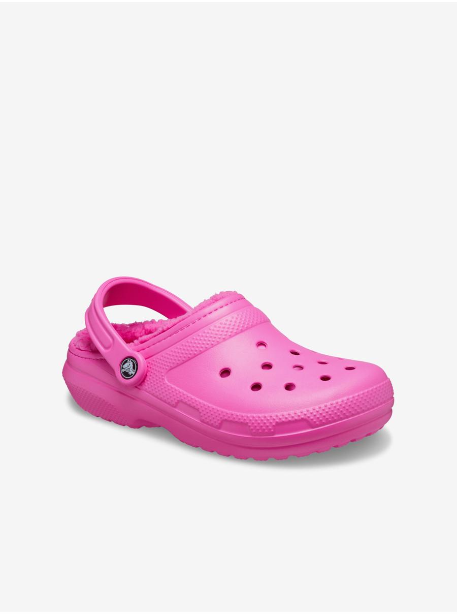 Růžové dámské pantofle s kožíškem Crocs Classic Lined Clog