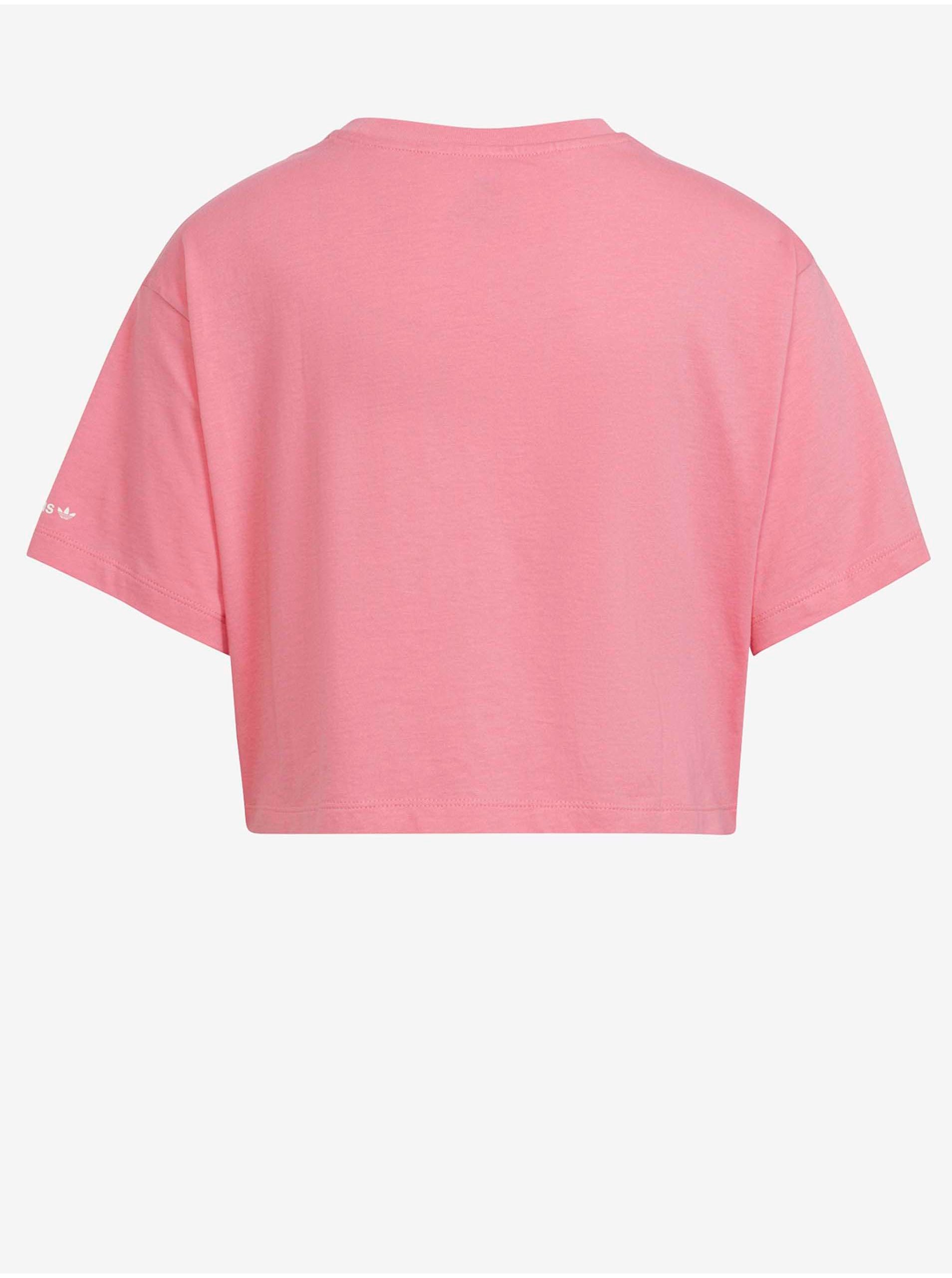 Růžové holčičí cropped tričko s potiskem adidas Originals Cropped Tee
