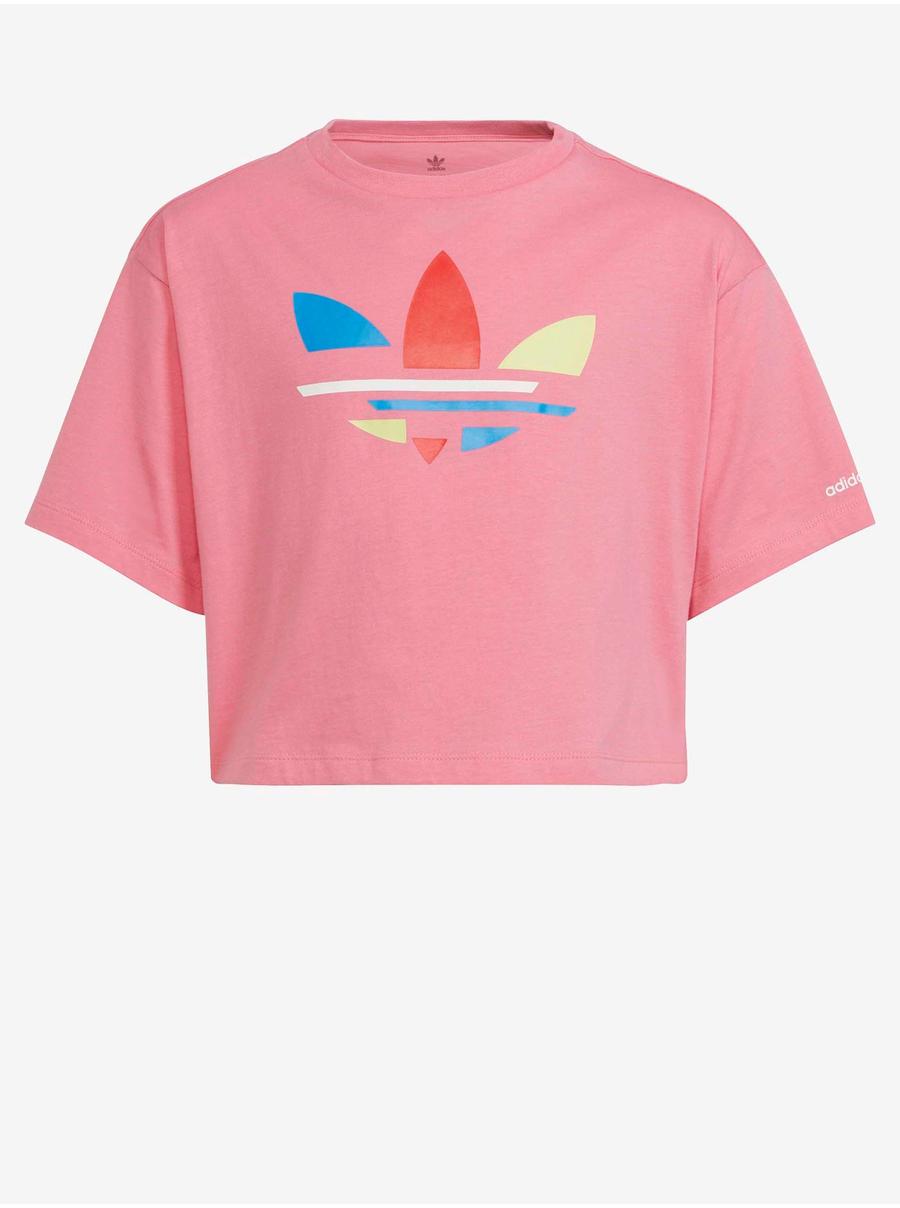 Růžové holčičí cropped tričko s potiskem adidas Originals Cropped Tee