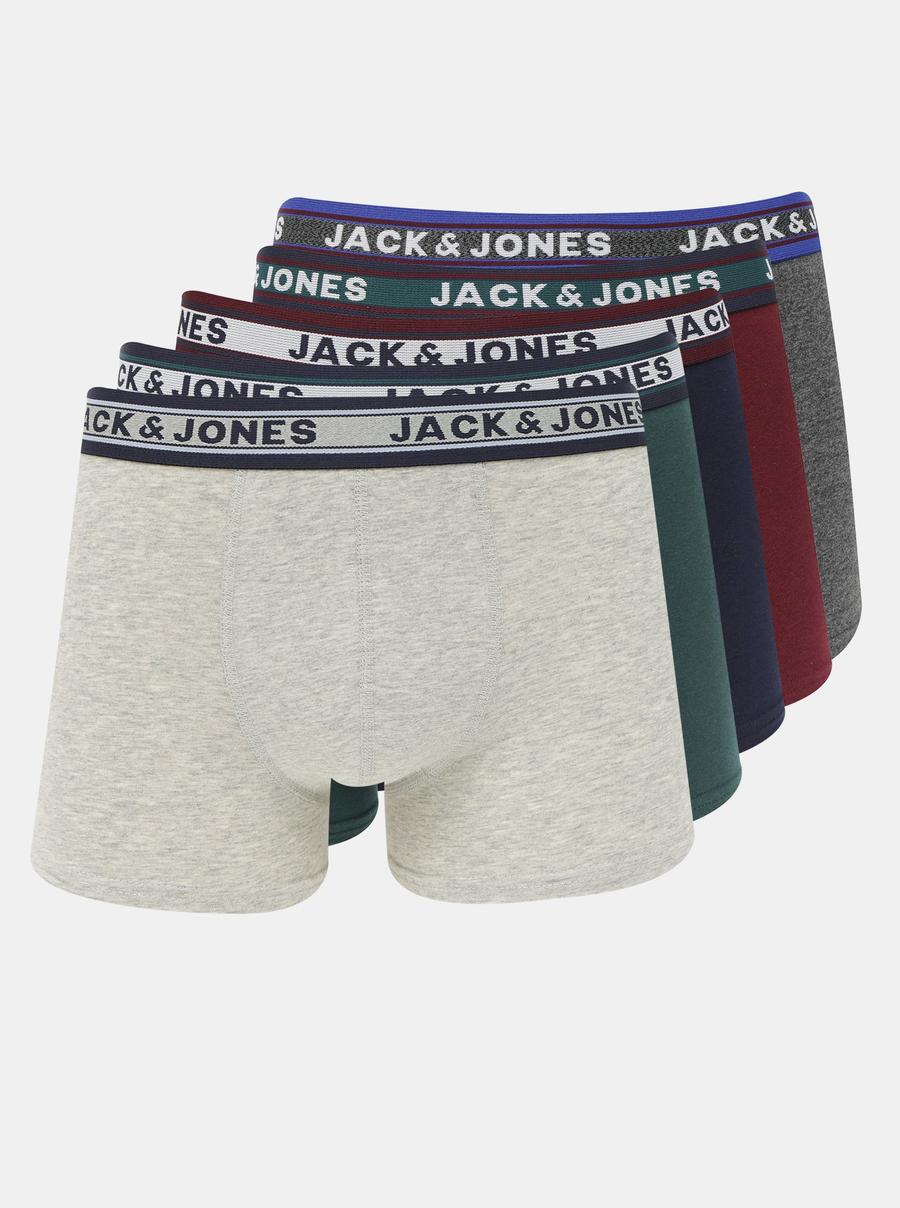 Sada pěti boxerek v zelené a šedé barvě Jack & Jones Oliver