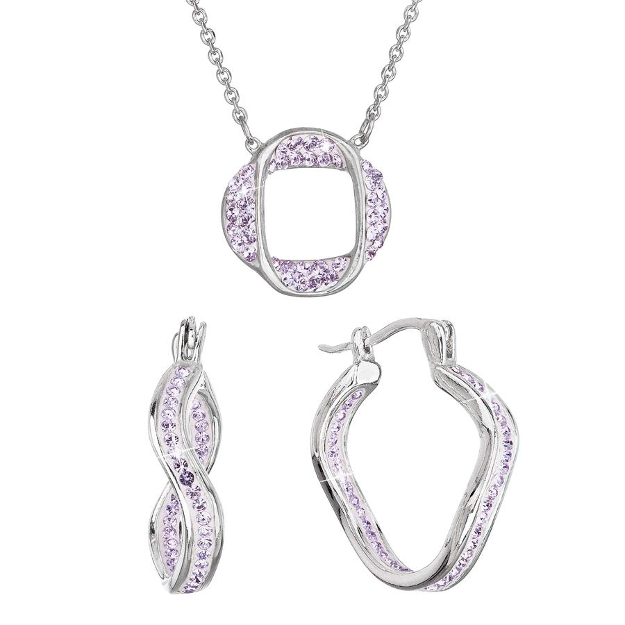 Sada stříbrných šperků náušnice vlnky a náhrdelník fialová AG SADA 7