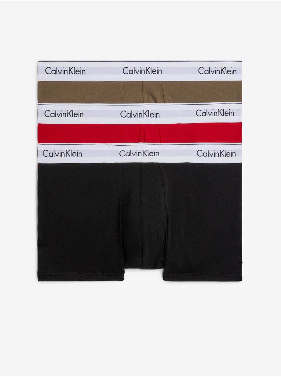 Sada tří pánských boxerek v černé, červené a khaki barvě 3PK Calvin Klein Underwear