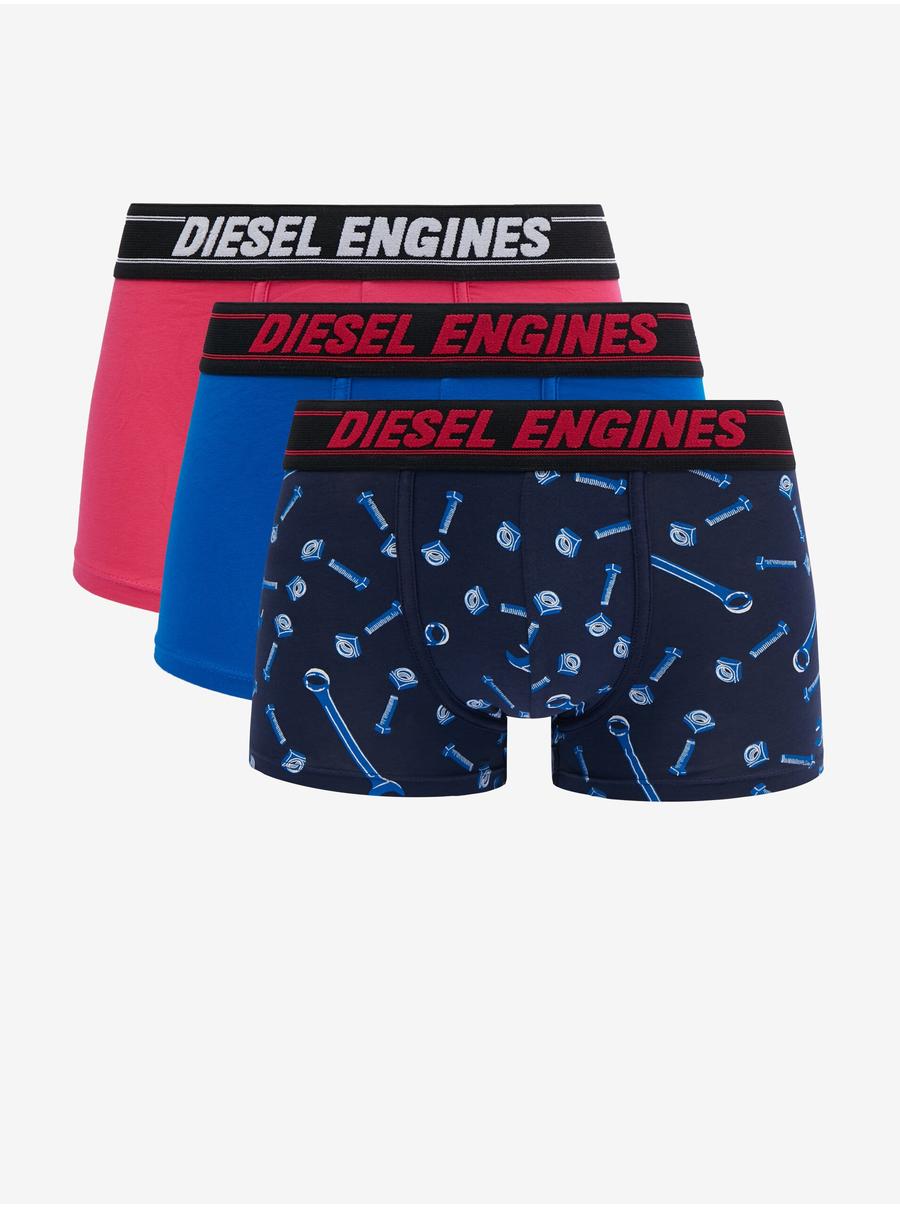 Sada tří pánských boxerek v modré a růžové barvě Diesel