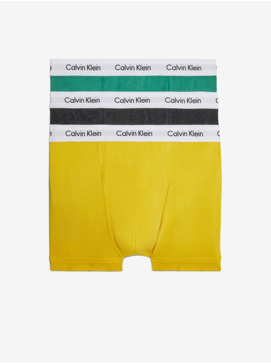 Sada tří pánských boxerek v zelené, tmavě šedé a žluté barvě 3PK Calvin Klein Underwear