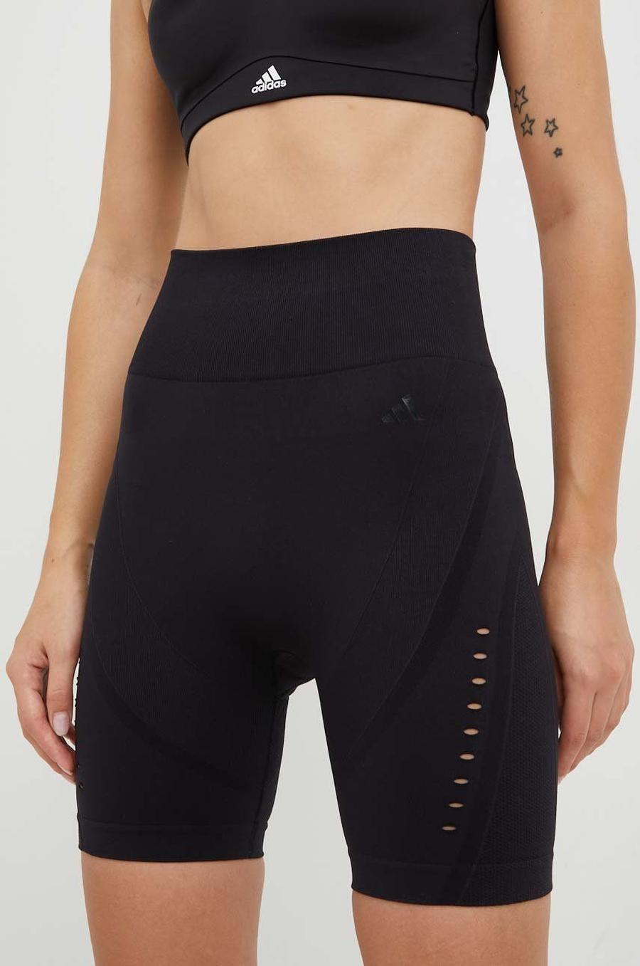 Šortky na jógu adidas Performance Aeroknit 2.0 černá barva, high waist