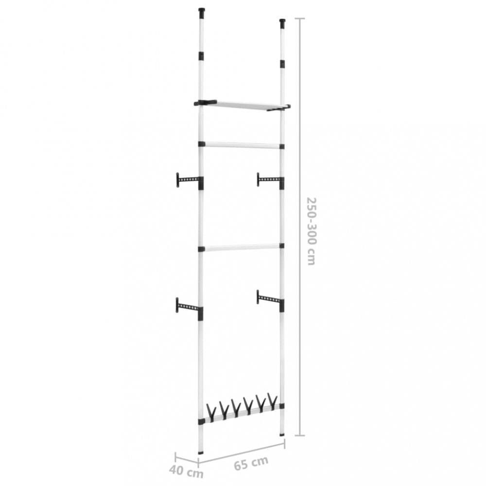 Teleskopický šatní úložný systém s tyčemi a policí stříbrná / černá Dekorhome,Teleskopický šatní úložný systém s tyčemi a policí stříbrná / černá Deko