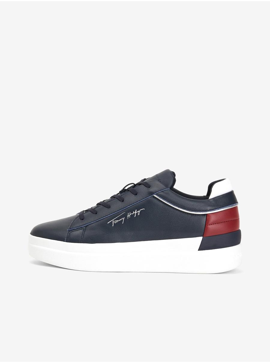 Tmavě modré dámské kožené tenisky na platformě Tommy Hilfiger