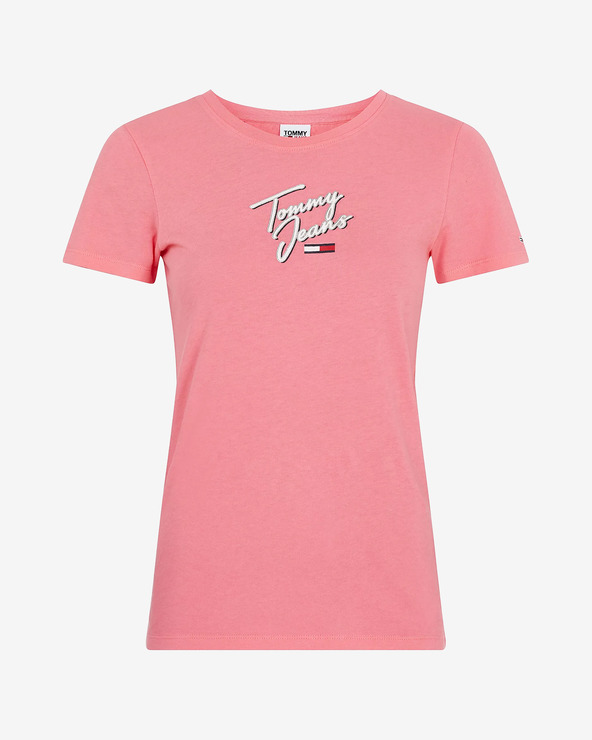 Tommy Jeans Skinny Script Tee Triko Růžová