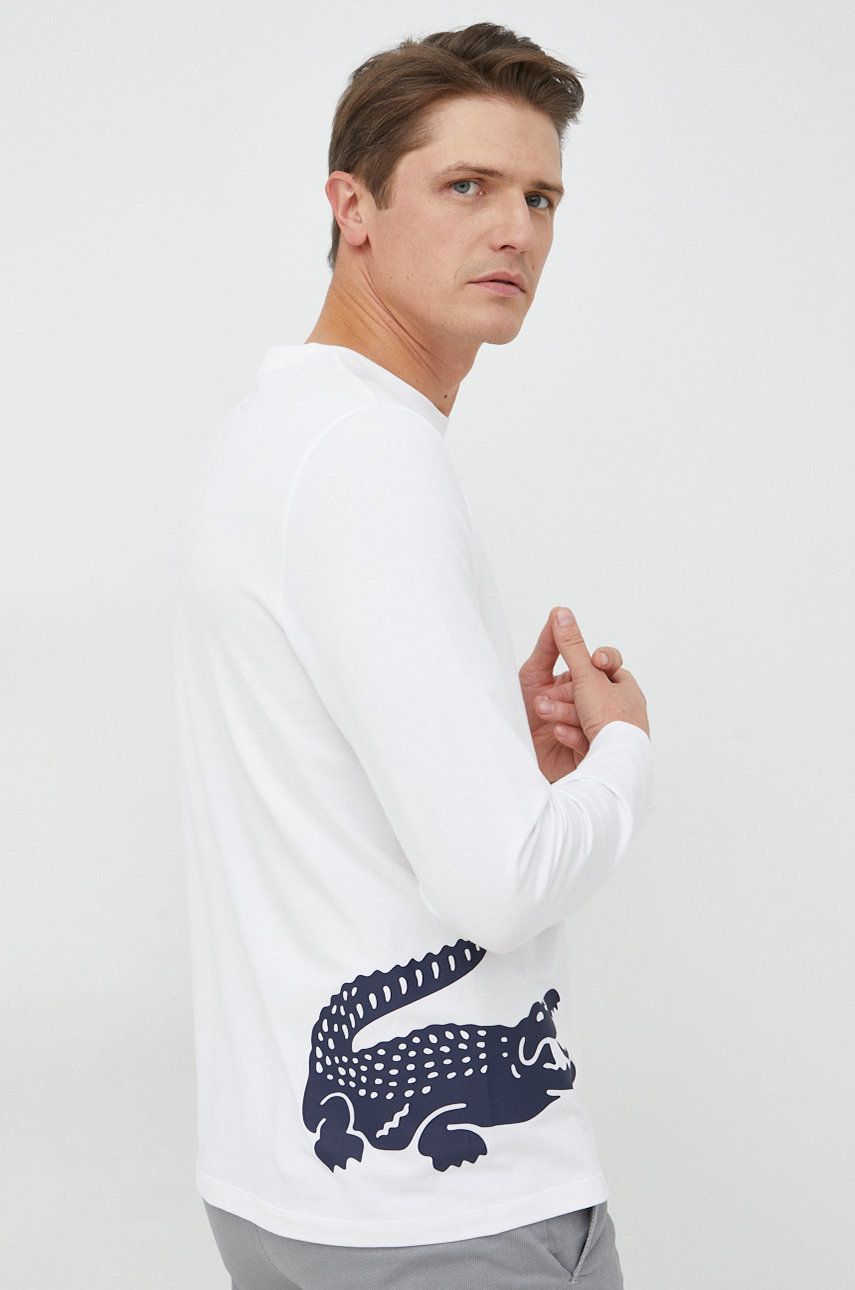 Tričko s dlouhým rukávem Lacoste bílá barva, s potiskem