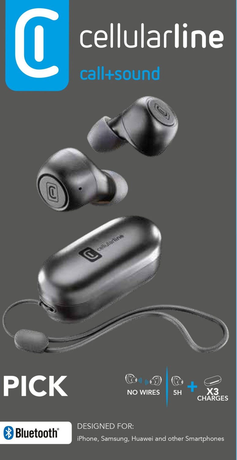 True Wireless sluchátka Cellularline Pick s dobíjecím pouzdrem, černá