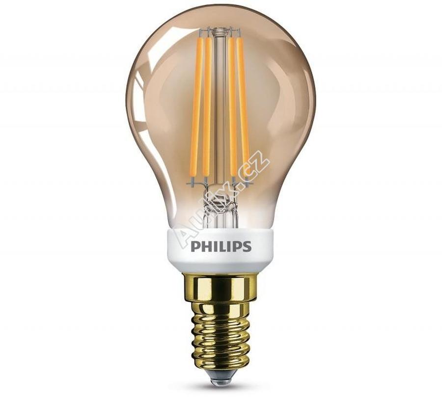 Vintage LED žárovka E14 P45 5W 350lm 2200K stmívatelná, gold - PHILIPS