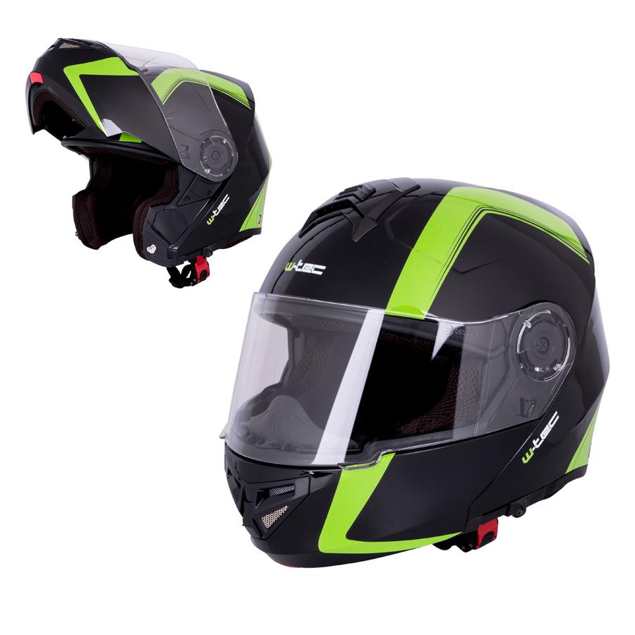 Výklopná moto helma W-TEC Vexamo  černo-zelená  L