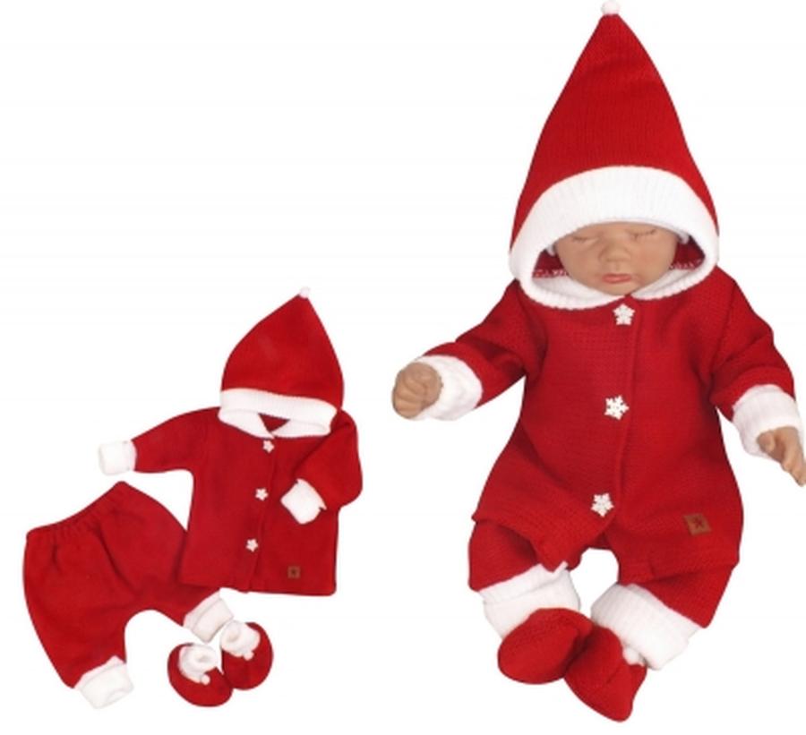Z&Z 3-dílná pletená souprava, kabátek, kalhoty a botičky Baby Santa, červená, vel. 56
