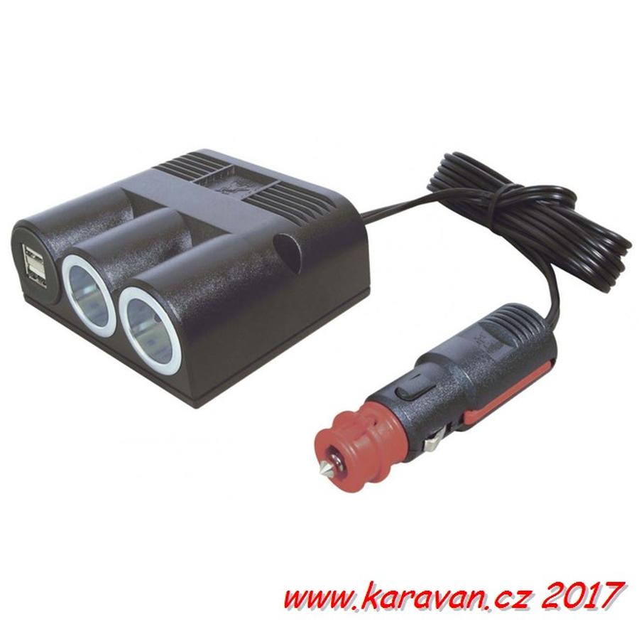 Zásuvka s kabelovým připojením PRO CAR 2x 12V 2x USB 2500mA