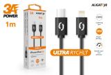 Datový kabel ALIGATOR POWER 3A, USB-C/Lightning, 1m, černá