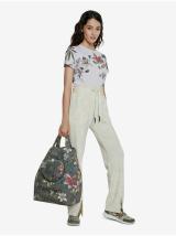 Krémové tepláky Desigual Pant Pintuck Camo