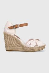 Sandály Tommy Hilfiger BASIC SEERSUCKER HIGH WEDGE dámské, růžová barva, na klínku, FW0FW07160