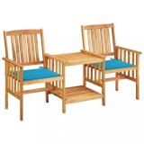 Zahradní židle s čajovým stolkem a poduškami Dekorhome Světle modrá,Zahradní židle s čajovým stolkem a poduškami Dekorhome Světle modrá