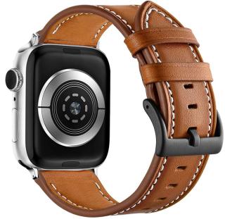 4wrist Kožený řemínek s bílým prošíváním pro Apple Watch - Brown 38/40/41 mm