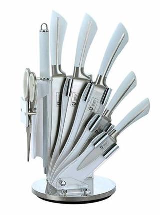 8dílná sada ocelových nožů a nůžek + ocílka Royalty Line RL-KSS750 - bílá