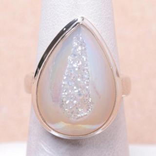 Achát drúzička andělská aura prsten stříbro Ag 925 R527 - 53 mm , 7,3 g