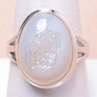 Achát drúzička andělská aura prsten stříbro Ag 925 R538 - 59 mm , 6,7 g