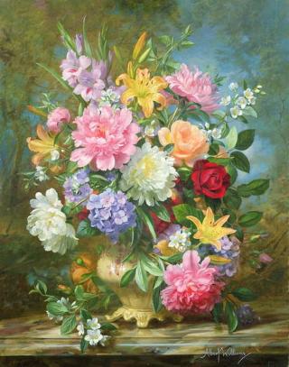 Albert Williams - Obrazová reprodukce Peonies and mixed flowers,