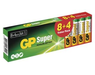 Alkalické baterie GP Super AA  8+4 ks