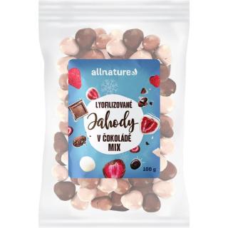 Allnature Lyofilizované jahody v čokoládě MIX mrazem sušené ovoce 100 g