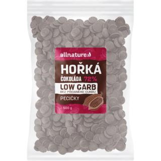 Allnature Pecičky Low Carb Hořká čokoláda 72% hořká čokoláda bez přidaného cukru 500 g