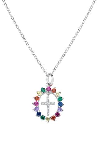 Amen Hravý stříbrný náhrdelník se zirkony Cross CLGHCRBMZ